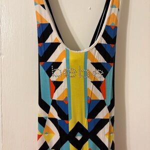 Bebe Rainbow Geometric Slip Halter Dress